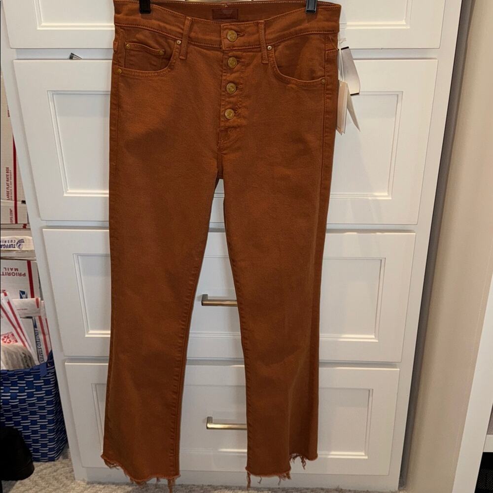 Mother The Pixie Insider Ankle Fray Button Fly Wash Leather Brown Play Date 26 - Picture 3 of 10